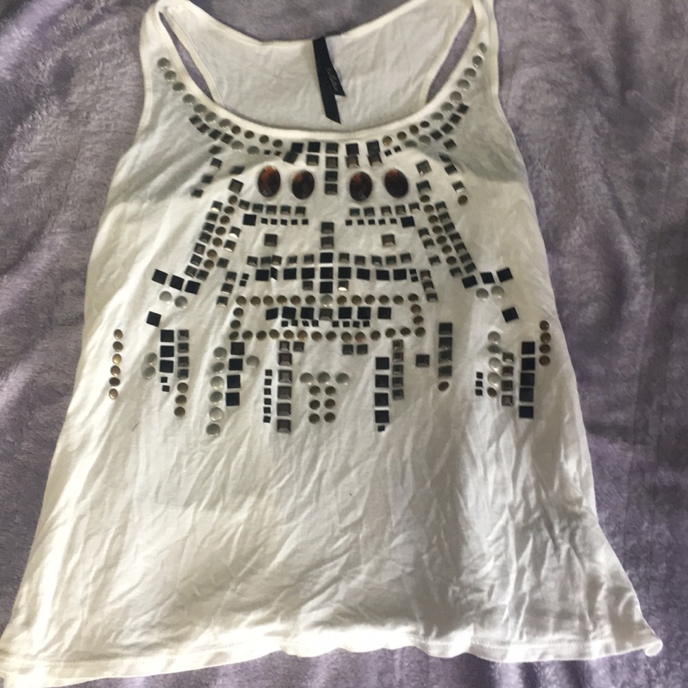 White dress tank top with beautiful beaded print